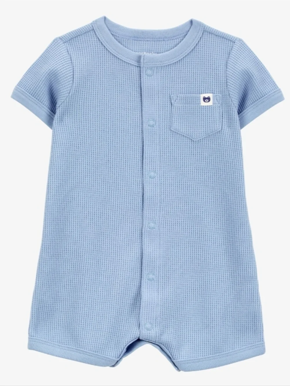 Baby Boy Cozy Waffle Knit Short-Sleeve Snap Romper Blue Size 3 Months 9-12.5lb‎